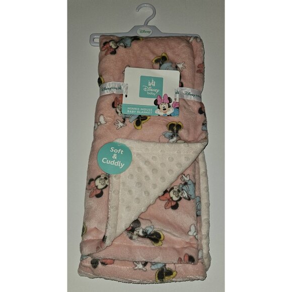 NEW Disney Baby Minnie Mouse Baby Blanket Bows Pink Fleece Minky Dot SUPER SOFT - Picture 1 of 5